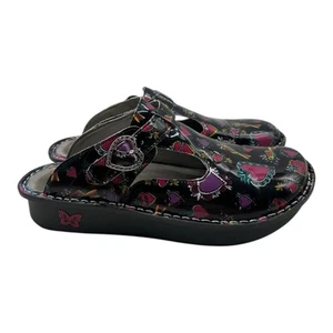 Alegria Donna Sweetish Clogs EU 42 US 11 Black Leather Hearts Print Slip-On Shoe - Picture 1 of 10
