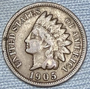 ¡Centavo cabeza india 1905 en muy buen estado+! ¡Marrón y Purado!  Bonita moneda vintage - Imagen 1 de 2