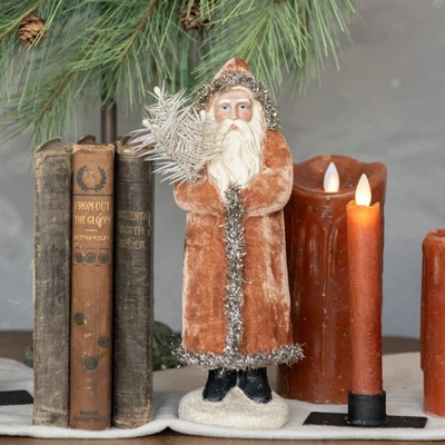 Figura de Papá Noel Belsnickle con árbol, abrigo de terciopelo de jengibre, casa Ragon de 10" nueva con etiquetas Foto 1 de 2