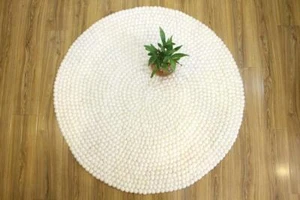 Pearl White Handmade Wool Felt Ball Rug For Home and Office Decor - Picture 1 of 12