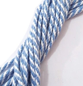 3.5mm wide- White w/ Lt Blue Braided Cotton Blend Cord String Drawstring CC39 - Picture 1 of 7