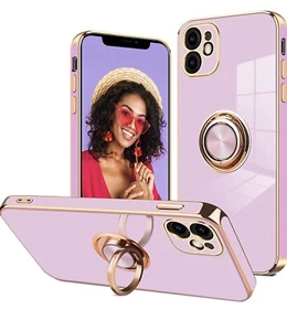 Vofolen for iPhone 11 Phone Case-Ring Holder Kickstand-Gold Edge Plating-purple - Zdjęcie 1 z 7