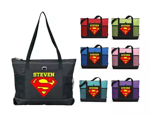 SUPERMAN LOGO MIT NAMEN MASSGESCHNEIDERTE TASCHE REISE FITNESSSTUDIO SPORTTASCHE SCHUL REISSVERSCHLUSS - Bild 1 von 7