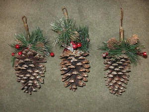 Real Pinecone Ornaments with Glitter and faux berries - Picture 1 of 2