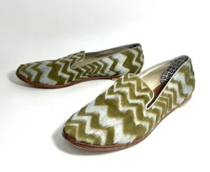 Matt Bernson Gitane bequeme Damen-Slipper Halbschuh Kalbshaar grün Chevron 8,5 - Bild 1 von 8