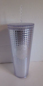 NUEVO Starbucks Tumbler Holiday 2020 Silver Grid Disco Copa Fría 24 oz - Imagen 1 de 3