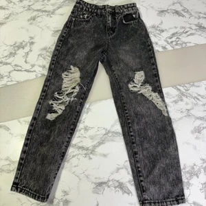 RSQ Girls Black Jeans Sz 7 90’s Acid Wash Distressed High waist - Picture 1 of 15