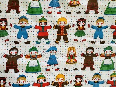 5.25 Yds International Children Doll Fabric Small World Polka Dot Holding Hands - Image 1 of 4