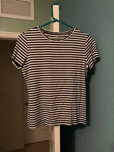 Kate Hill | Womens Black & black striped Short sleeve V-neck t-shirt S - Picture 1 of 6