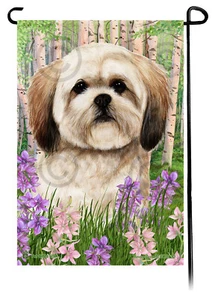 Spring Flowers Garden Flag - Cream Lhasa Apso - Picture 1 of 1