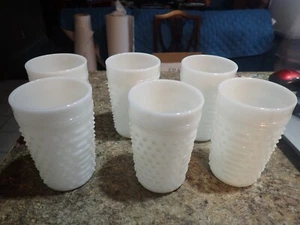 Set of 6 Vintage Anchor Hocking Milk Glass Hobnail Tumbler Drinking Glasses - Picture 1 of 7