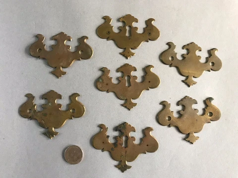 Vintage Hardware 7 Brass Batwing Chippendale Drawer Pulls Handle Escutcheons A03 Cover