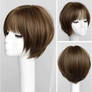 Peluca de cabello liso sintético para mujer pelucas cortas flequillo peluca de cabello resistente al calor - Imagen 1 de 7