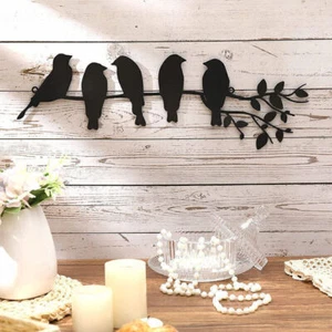 Metall Vogel Wanddeko 5 Vögel auf Ast Wandschmuck Gartenfigur für Innen & Außen - Bild 1 von 5