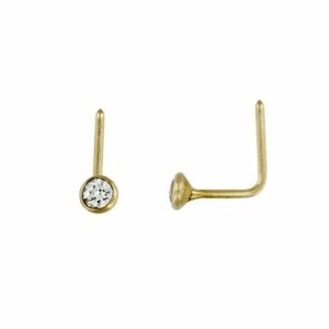 9ct Oro Amarillo con Swarovski Redondo Cristal Pendiente Nariz L Forma - Picture 1 of 2