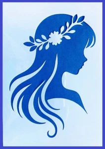 Flexible Stencil *GIRL SILHOUETTE* A6, A5 or A4 Flowers Card Making Food Grade - Picture 1 of 4