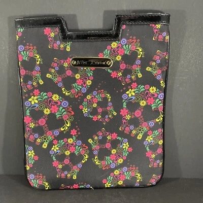 Betsy Johnson Calavera Bolsa Abierta Flores Floral Negro Foto 1 de 4