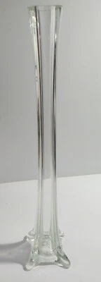 Jarrón vintage pesado de 16" de alto de vidrio transparente con una sola flor  Foto 1 de 3