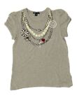 Gap Girls Graphic T-Shirt Top 11-12 Years Xl Grey Floral Cotton Bf19