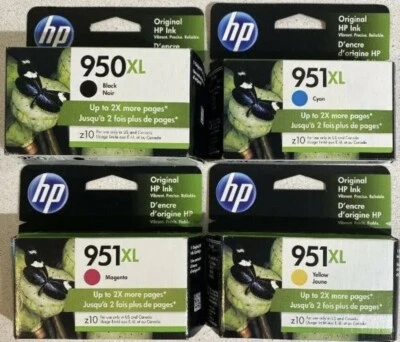 Juego 4 cartuchos de tinta nuevos genuinos sellados de fábrica HP 950XL 951XL KCMY 2020-2024 Foto 1 de 3