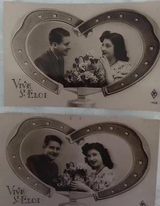 *  2 Cartes postales dite bromure - couple - fers à cheval / enclume - Picture 1 of 1