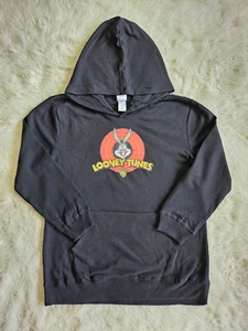 Looney Tunes Kid's Black Hoodie Bugs Bunny Logo Sweatshirt Size 14/16 - Picture 1 of 9
