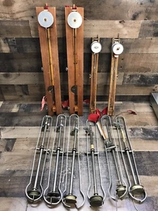 Vintage Primitive Ice Fishing Tip-Ups Collection Of 10 Handmade Wooden & Metal - Picture 1 of 4