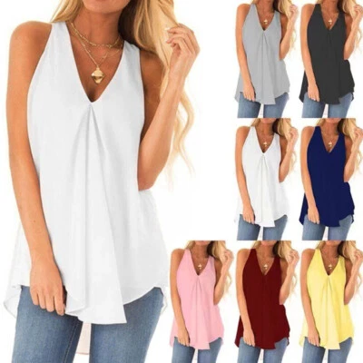 Plus Size Womens Sleeveless Blouse T-Shirt Ladies Summer Tops Cami Vest Tank - Image 1 of 4