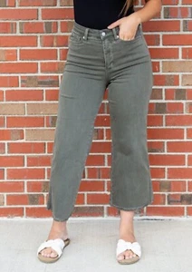 Judy Blue Wide Leg Crop High Waist Tummy Control JEANS Sz 5 olive green cropped - Picture 1 of 4