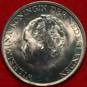 Uncirculated 1944 Netherlands 2 1/2 Gulden Silver Foreign Coin