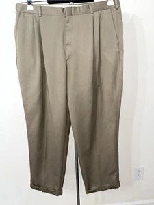Men's Savane Pleated Dress Pants Size 42X30 Cuffed Brown Business Slacks - Picture 1 of 10