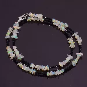 27.6 Ct. Natural Ethiopian Opal Black Spinel Smooth Beads Necklace 16" A-2119 - Picture 1 of 1