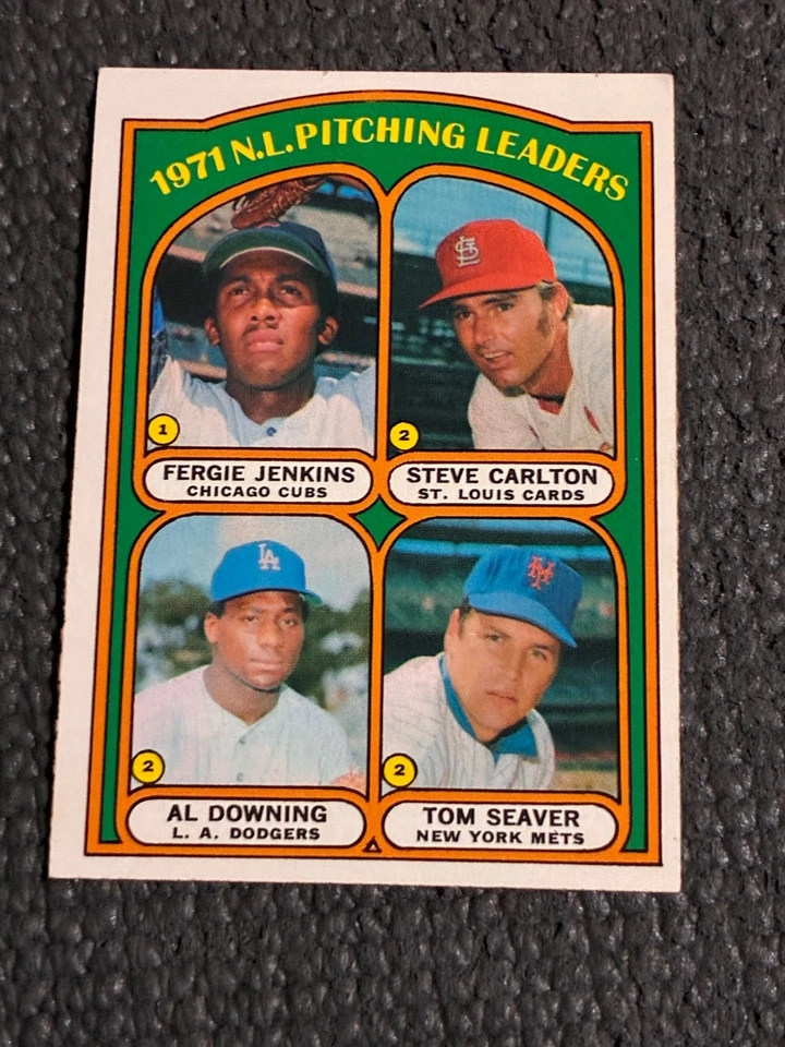 Topps N.L. 1972 Líderes de lanzamiento F. Jenkins/S. Carlton/A. Downing/T. Seaver #93 Foto 1 de 2