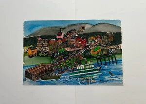 James L. Miller Jim Washington Pintura Original Tren Barco Ciudad Arte Popular De Colección - Imagen 1 de 13