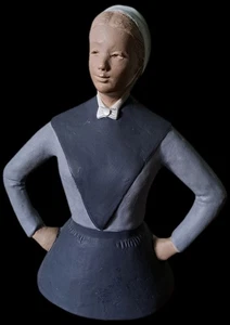 Maxime Ewertz Kunst Ton Original Figur Skulptur Signiert Amish Frau PA Holländer - Bild 1 von 20