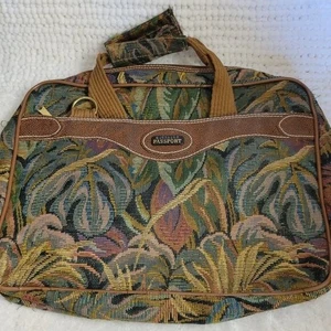 Vintage Passport Travel Bag Case handled Tweed Twill floral 16 x 12" suitcase - Picture 1 of 11
