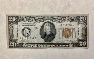 1934 A $20 DOLLARS - HAWAII OVERPRINT WW II ERA FEDERAL RESERVE NOTE cd - Picture 1 of 2