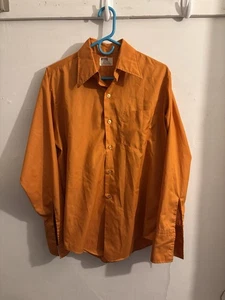 Vintage 60s-70s Montgomery Ward Orange Button Cuff Link Disco Shirt Size L - Picture 1 of 12
