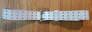 Cintura vintage marca PARIS in pelle di vacchetta bianca fibbia a doppio polo taglia 40 USA - Foto 1 di 10