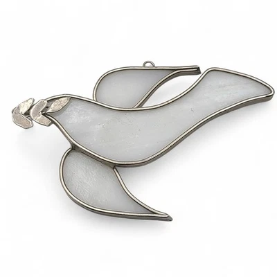 Vitral Paloma Blanca con Rama de Olivo Ventana Atrapasol Adorno Hecho a Mano Foto 1 de 4