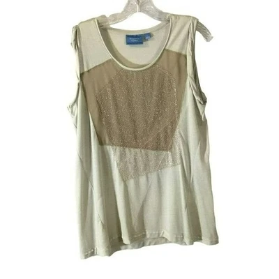 Blusa sin mangas Simply Vera dorada con acento metálico para mujer talla grande beige Foto 1 de 4