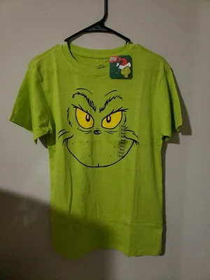 Dr. Seuss 'Grinch Face' 圣诞绿色 T 恤成人小号偷了圣诞节  — 第 1/4 张图片