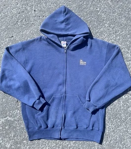 Vintage Mens 90s Y2K  Soffe Blank Hoodie Zip Up  Sweatshirt Blue Fade XL - Picture 1 of 7