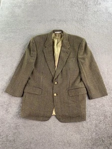 Vintage Hugo Boss Suit Jacket 42 R Gold Wool Cashmere Glen Plaid Leather Buttons - Picture 1 of 15