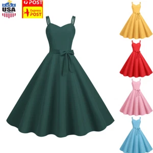Womens Vintage Swing Dress Rockabilly 50s 60s Pinup Cocktail Party Evening Dress - Picture 1 of 30