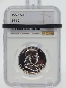 1959 FRANKLIN HALF DOLLAR NGC GRADED PF69 - PROOF (BT185) - Picture 1 of 4