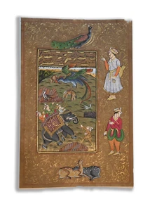 Mughal King Hunting Dragon Handmade Miniature Painting with Border 8.75 x 5.5 In - Picture 1 of 4