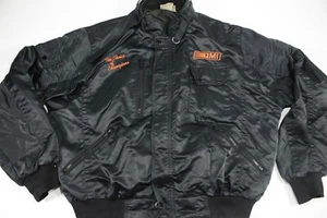 Vintage Wallace Workwear QMI Racing Products Jacket Men's Sz XL Black Satin - Picture 1 of 9