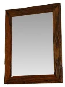 Teak Wall Mirror Antique Wood Old Wood Frame 100 X 75 CM Bathroom Teakwood - Picture 1 of 4