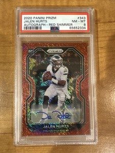 2020 Panini Prizm Jalen Hurts Red Shimmer Rookie Auto /35 Psa 8